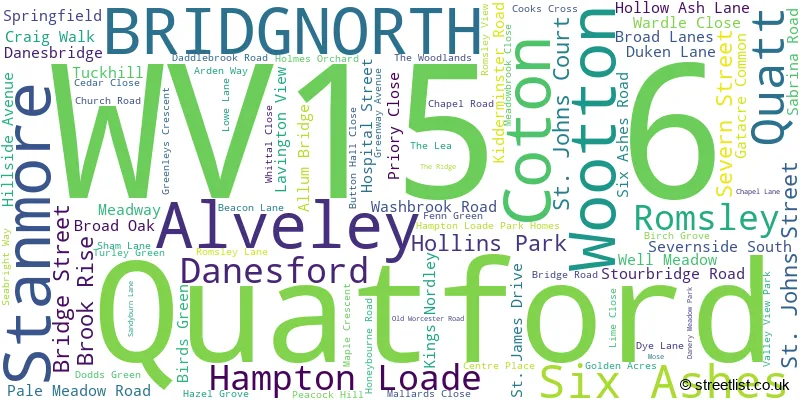 A word cloud for the WV15 6 postcode